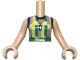 Part No: FTWpb379c01  Name: Torso Mini Doll Woman White Sleeveless Top with Dark Blue Trim, Lavender, Yellow and Green Rectangles, Belt and Silver Necklace Pattern, Light Nougat Arms with Hands