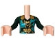 Part No: FTWpb393c01  Name: Torso Mini Doll Woman Dark Green Dress Top, Gold Collar, Clasp and Butterflies, Dark Turquoise Fur Insets Pattern, Light Nougat Arms with Hands with Dark Green Long Sleeves