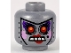 Part No: 3626cpb1048  Name: Minifigure, Head Alien Female Robot with Black Rivets and Beauty Mark, Red Eyes and Lips, Open Mouth with Silver Teeth, Dark Purple Eye Shadow, and Bright Pink Cheeks Pattern - Hollow Stud