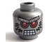Part No: 3626pb1026  Name: Minifigure, Head Alien with Red Eyes, Metal Eyebrows with Rivets, 8 Mouth Squares, Stubble and Black Markings Pattern