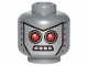 Part No: 3626pb1083  Name: Minifigure, Head Alien with Red Eyes, 4 Mouth Squares and Rivets Pattern