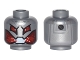 Part No: 3626pb1539  Name: Minifigure, Head Alien with Robot Red Eyes and Mouth, Silver Panel and Black Rivet on Back Pattern