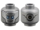 Part No: 3626pb1809  Name: Minifigure, Head Alien with Robot Silver with Blue Eyes, Gray Eyebrows and Crack, Circles on Back Pattern