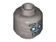 Part No: 3626pb1848  Name: Minifigure, Head Alien with Robot Blue Eyes, Raised Eyebrows, Open Mouth Clenched Silver Teeth Pattern