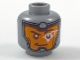 Part No: 3626pb1955  Name: Minifigure, Head Balaclava, Orange Face, Dark Red Eyebrows, White Head-Up Display (HUD) On Left Eye Pattern