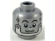 Part No: 3626pb2322  Name: Minifigure, Head Alien Robot Black Eyebrows, Silver Nose, Rivets and Chin Strap Pattern