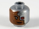 Part No: 3626pb2505  Name: Minifigure, Head Reddish Brown Face, Cyborg Left Cover with Red Square Eye Pattern