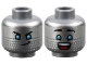 Part No: 3626pb3640  Name: Minifigure, Head Dual Sided Silver Face, Black Eyebrows, Medium Azure Eyes, Lopsided Grin / Open Mouth Smile with Top Teeth and Red Tongue Pattern