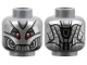 Part No: 3626pb3931  Name: Minifigure, Head Alien Robot with Silver Face with Dark Bluish Gray Lines, Red Eyes, Armor Panels on Back Pattern