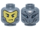 Part No: 3626pb4096  Name: Minifigure, Head Dual Sided with Silver, Dark Silver and Black Mask with Vent Dots and Yellow Face, Black Eyebrows and Smirk / Metallic Light Blue Eye Slits Pattern