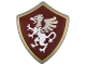 Part No: 4972pb02  Name: Minifigure, Shield Quadrilateral with White and Silver Griffin on Dark Red Background with Gold Border Pattern