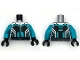 Part No: 973pb5377c01  Name: Torso Racing Suit Black Panels, Dark Turquoise Lines and Hem, Silver Collar and Zipper Pattern / Dark Turquoise Arms / Black Hands