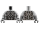 Part No: 973pb6252c01  Name: Torso Silver Armor Skeleton, Dark Bluish Gray Trim Pattern / Flat Silver Arms / Flat Silver Hands