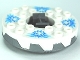 Part No: 98318c06pb01  Name: Turntable 6 x 6 x 1 1/3 Round Base Serrated with White Top and White Heads on Medium Blue Ice Shards Pattern (Ninjago Spinner)