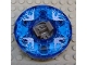 Part No: 98318c11pb01  Name: Turntable 6 x 6 x 1 1/3 Round Base Serrated with Trans-Dark Blue Top with Electric Bolts Pattern (Ninjago Spinner)