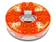Part No: 98318c13pb01  Name: Turntable 6 x 6 x 1 1/3 Round Base Serrated with Trans-Neon Orange Top and Fire Energy Pattern (Ninjago Spinner)