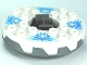 Lot ID: 158940427  Part No: bb0549c06pb01  Name: Turntable 6 x 6 x 1 1/3 Round Base Serrated with White Top and White Heads on Medium Blue Ice Shards Pattern (Ninjago Spinner)