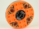 Part No: bb0549c07pb01  Name: Turntable 6 x 6 x 1 1/3 Round Base Serrated with Orange Top and Dark Red Faces on Dark Tan and Dark Gray Pattern (Ninjago Spinner)