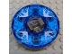 Part No: bb0549c11pb01  Name: Turntable 6 x 6 x 1 1/3 Round Base Serrated with Trans-Dark Blue Top with Electric Bolts Pattern (Ninjago Spinner)