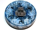 Lot ID: 55566679  Part No: bb0549c14pb01  Name: Turntable 6 x 6 x 1 1/3 Round Base Serrated with Trans-Medium Blue Top with Ice Shards Pattern (Ninjago Spinner)