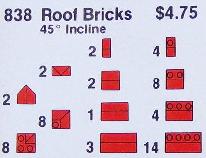 838-1 Red Roof Bricks Parts Pack, 45 Degree