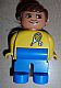 invID: 71292211 M-No: 4555pb032  Name: Duplo Figure, Male, Blue Legs, Yellow Top with Tennis Racket and Ball Pattern, Brown Hair