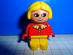 invID: 200346575 M-No: 4943pb011  Name: Duplo Figure, Child Type 1 Girl, Yellow Legs, Red Top with Collar and 3 Buttons, Yellow Hair, White in Eyes