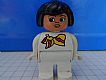 invID: 101526975 M-No: 4555pb112  Name: Duplo Figure, Female, White Legs, White Top and with Yellow and Red Scarf, Black Hair