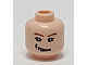 invID: 234342990 P-No: 3626bpb0276  Name: Minifigure, Head Male Brown Eyebrows, White Pupils, Sneer, Right Dimple Pattern - Blocked Open Stud