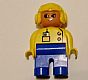 invID: 265906156 M-No: 4555pb107  Name: Duplo Figure, Female, Blue Legs, Yellow Top with Radio in Pocket, Yellow Aviator Helmet, Eyelashes, Turned Down Nose
