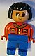 invID: 300259004 M-No: 4555pb192  Name: Duplo Figure, Female, Blue Legs, Red Jacket with Gold Buttons, Black Hair