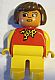 invID: 300264275 M-No: 4555pb142  Name: Duplo Figure, Female, Yellow Legs, Red Top with Yellow Polka Dot Scarf, Yellow Arms, Brown Hair, Nose and Lips, White in Eyes