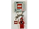 invID: 307898749 G-No: 851658  Name: Racer Driver, Red with White Balaclava Key Chain with Lego Logo Tile, Modified 3 x 2 Curved with Hole