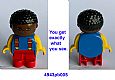 invID: 308646589 M-No: 4943pb005  Name: Duplo Figure, Child Type 1 Boy, Red Legs, Blue Torso with 2 Straps, Yellow Arms, Brown Head with Black Curly Hair