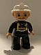 invID: 330946117 M-No: 47394pb026  Name: Duplo Figure Lego Ville, Male Fireman, Black Legs, Black Hands, White Helmet, Light Gray Moustache