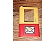 invID: 332613429 P-No: 4181pb022  Name: Door 1 x 4 x 5 Train Left, Thin Support at Bottom with Red Bottom Half and Mail Envelope Pattern (Sticker) - Sets 7722 / 7819