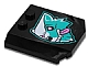 invID: 333021259 P-No: 45677pb156  Name: Wedge 4 x 4 x 2/3 Triple Curved with Dark Turquoise and White Wolf Head with Dark Pink Eyes and Tongue Pattern