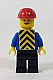 invID: 354124901 M-No: con013  Name: Plain Blue Torso with Blue Arms, Black Legs, Red Construction Helmet, Yellow Vest with Black Chevrons (Printed)