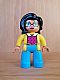 invID: 356194153 M-No: 47394pb248  Name: Duplo Figure Lego Ville, Female, Dark Azure Legs, Yellow Jacket, Magenta Top, Black Hair