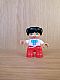 invID: 356504902 M-No: 47205pb032  Name: Duplo Figure Lego Ville, Child Girl, Red Legs, Bright Pink Top with Bow Tie, Black Hair with Pigtails