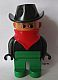 invID: 361815134 M-No: 4555pb024  Name: Duplo Figure, Male, Green Legs, Black Top, Red Scarf, Cowboy Hat (Western Bad Guy)