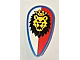invID: 362524824 P-No: 2586p4d  Name: Minifigure, Shield Ovoid with Lion Head, Red and White Background, Blue Border Pattern