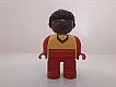 invID: 364186695 M-No: 4555pb223  Name: Duplo Figure, Female, Red Legs, Yellow Top with Red Necklace, Black Curly Hair in Bun, Brown Head