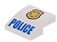 invID: 368124295 P-No: 15068pb046a  Name: Slope, Curved 2 x 2 x 2/3 with Gold and Copper Badge with Star and Black Outline, Blue 'POLICE' Pattern