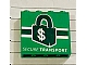 invID: 380070052 P-No: 60581pb045  Name: Panel 1 x 4 x 3 with Side Supports - Hollow Studs with 'SECURE TRANSPORT' and Dark Green Lock with '$' Dollar Sign Pattern (Sticker) - Set 76015