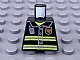 invID: 382955551 P-No: 973pb0300  Name: Torso Fire Uniform Gold Badge, Silver Reflective Stripes, Dark Bluish Gray Radio Pattern