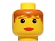 invID: 390209611 P-No: 3626bpx128  Name: Minifigure, Head Female with Red Lips, Brown Hair and Eyebrows Pattern - Blocked Open Stud