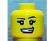 invID: 390684371 P-No: 3626bpb0673  Name: Minifigure, Head Female with Black Eyebrows, Eyelashes, Dark Pink Eye Shadow and Lips, Lopsided Open Mouth Smile with Teeth Pattern - Blocked Open Stud