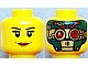 invID: 392503196 P-No: 3626cpb1336  Name: Minifigure, Head Dual Sided Female Black Eyebrows, Eyelashes, Brown Lips / Green and Gold Robot, Red Eyes and Eyebrows Pattern - Hollow Stud