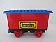 invID: 394542774 P-No: 3443c04pb02  Name: Train Battery Box Car with Two Contact Holes, Red Switch Lever, Blue and Red Magnets, Red Wheels, and Blue Roof with 'International TRANSPORT' Pattern on Both Sides (Stickers) - Sets 161 / 181-1 / 183